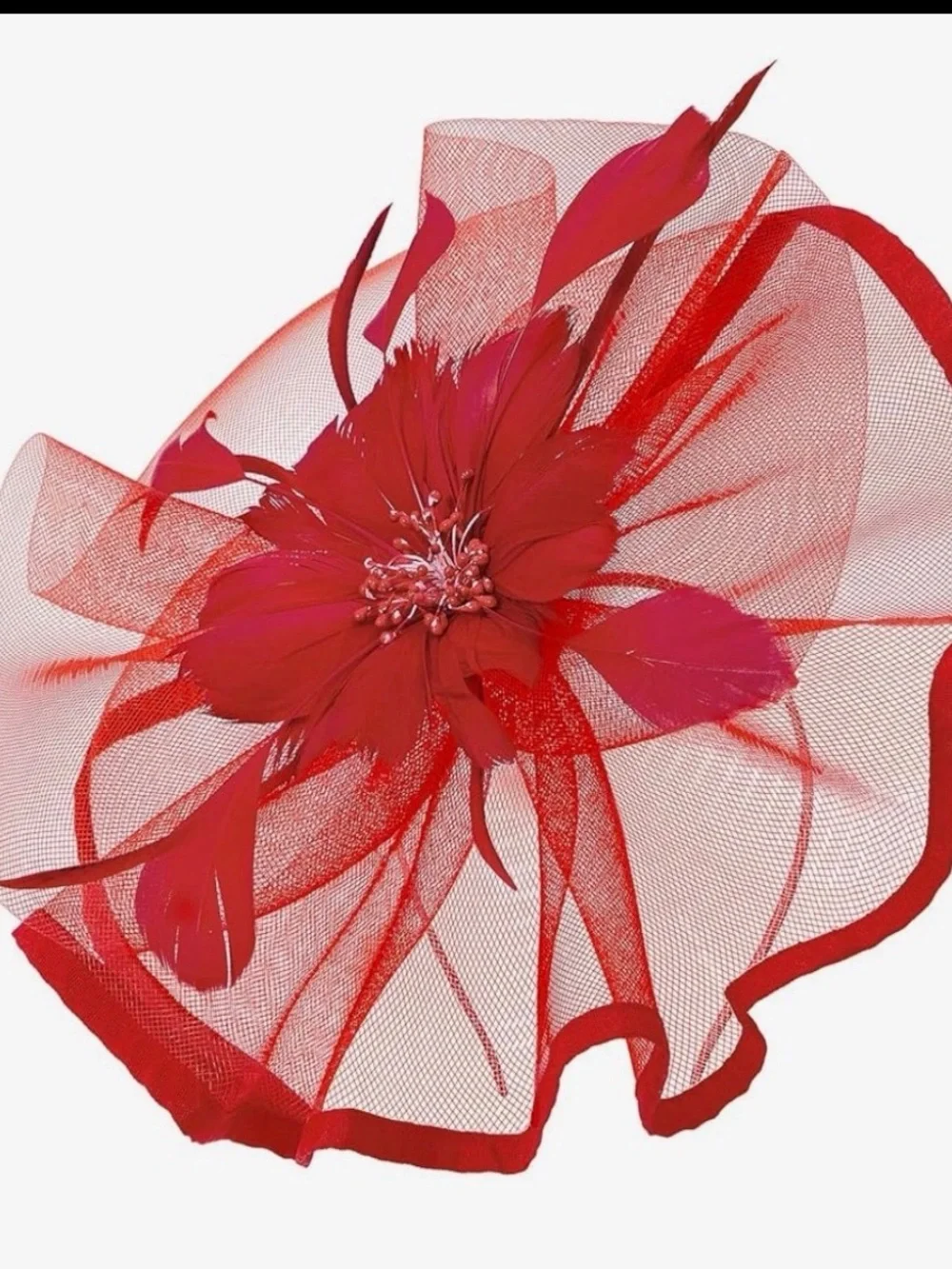 Kentucky Feather Mesh Fascinators Derby Hats with Clip & headband red